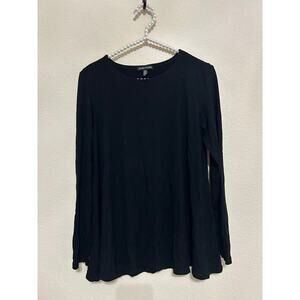 Eileen Fisher Size Small Top Black Long Sleeve Casual Stretchy Shirt Made in USA